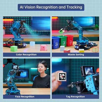 Robotic Arm for Arduino AI Vision Voice Interaction 6DOF Serial Bus Servo Smart Robot Arm, STEM Project Educational Robot & Engineering Kits, Science/Coding/Programming Set, LeArm AI Intermediate Kit