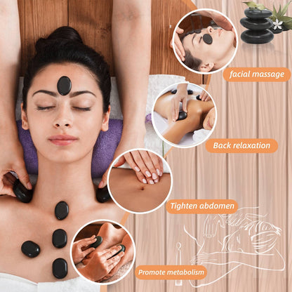 Granpay 20PCS Hot Stones for Massage with Warmer, Hot Stones Massage Set with Warmer Kit Basalt Hot Rocks Massage Stone for Spa Warming Therapy Pain Relief