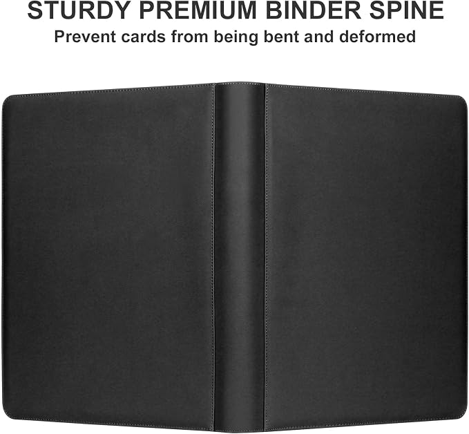 GEAoffice 16 Pocket Trading Card Binder for 1000+ Cards, Ringless Side-Loading 4x4 Card Binder with Zipper Closure, PU Leather 1024 Card Binder for MTG/TCG/Baseball/Sports&Game Cards, Black