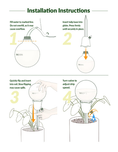 NiHome 4PCS Self-Watering Globes for Indoor & Outdoor Plants, Adjustable Flow Automatic Drip Irrigation Bulbs w/Tulip Stakes for Potted Plants, Succulents, Hanging Baskets, Gardens (2 Pink + 2 Green)