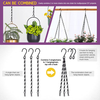 Swpeet 15Pcs Black 9.5 Inch Garden Plant Hangers Hanging Chain Assortment Kit, Garden Plant Hangers Hanging Basket Chains for Decorative