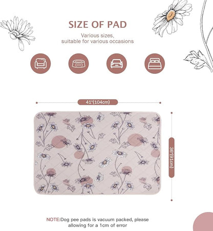 IEUUMLER Washable Pee Pads for Dogs, 2 Pack Non-Slip & Waterproof Pack Whelping Pad, Reusable Washable Puppy Potty Training Pad with Fast Absorbent for Playpen EU007 (Pink Daisy, 36"X41"-2pcs)