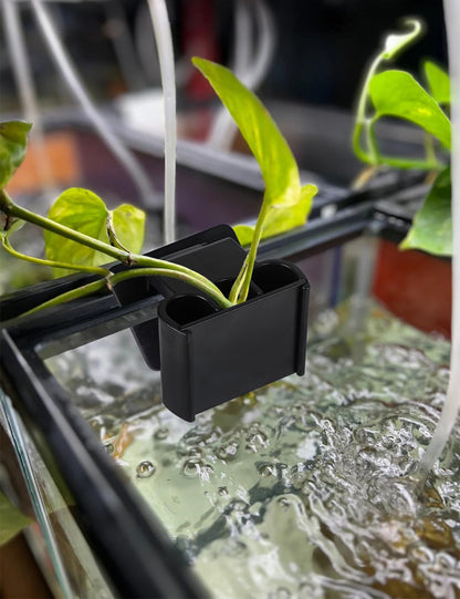 joqepy 4 Pk Upgraded Aquarium Plant Holder, 3-Hole Hanging Aquarium Plant Holder with Clip, Suitable for Fish Tank Plant Potting, Aquarium Decoration, Plant Holder for Fish Tank, Black