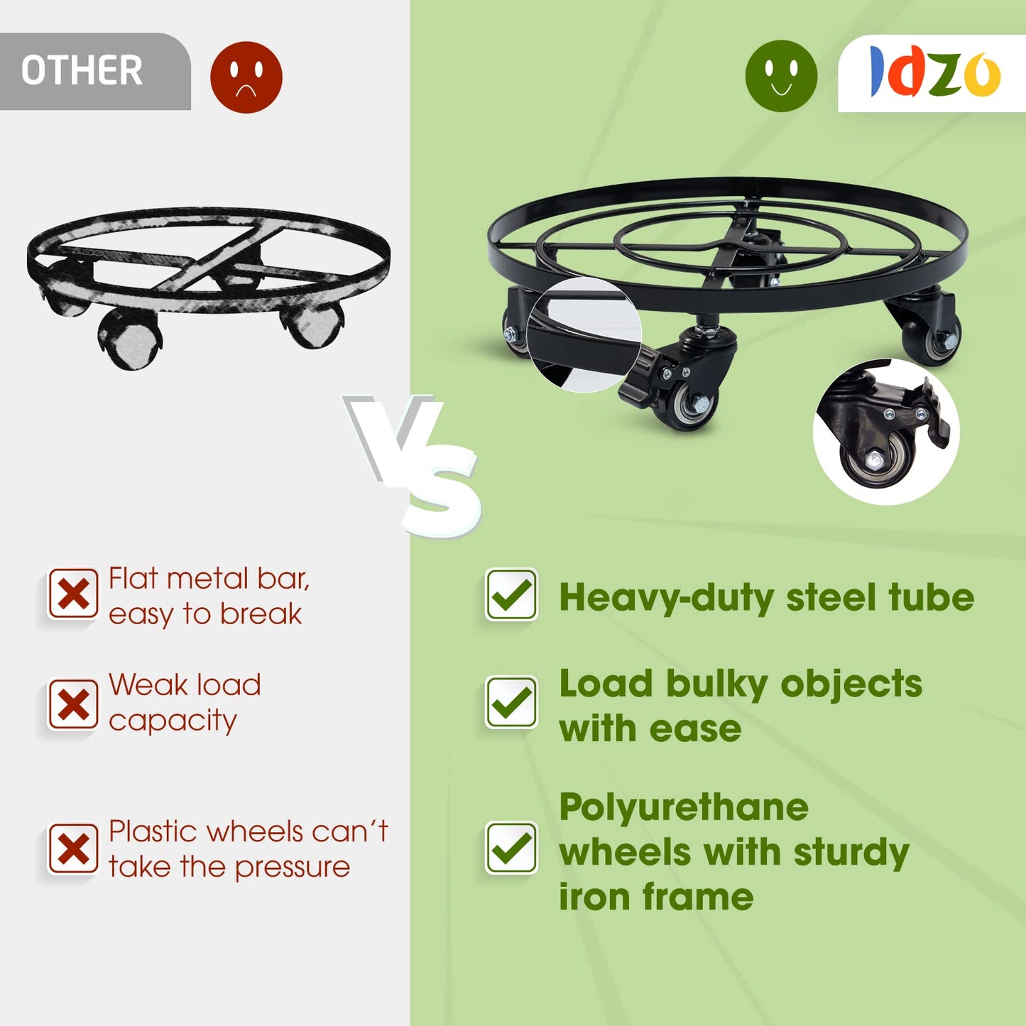 Idzo 2 Pack Upgraded Lockable Metal Heavy Duty Trolley Plant Caddy, Plant Stands, 12 Inch, 2 pcs