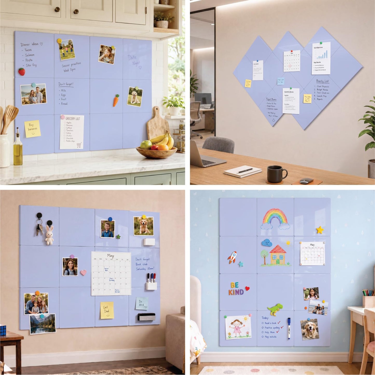 Comix Magnetic Board, 12 Pack Magnetic Whiteboard for wall, 11.8 x 11.8 Inches Dry Erase Board for Kids, Students, White Board Dry Erase Set for Fridge, Office and Home, Blue