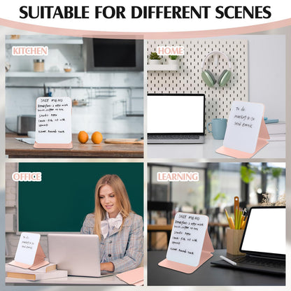 Dunzoom 2 Sets 4 Pcs Small Glass Desktop Whiteboard with Reversable Stand 8x6 Inch Mini Dry Erase White Board Easel with 2 Markers Reusable Desk Notepad for Home Office School Supplies (Pink)