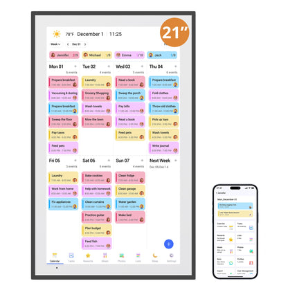 Dragon Touch Digital Calendar 21.5 Inch Touch Screen, Electronic Wall Calendar Chore Chart for Family Monthly/Weekly Planner, Interactive Display for Home Organization, Desk Mount Included - Black