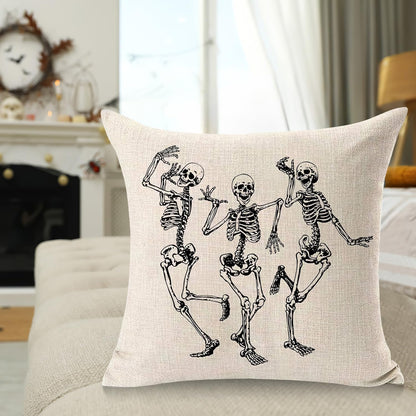MFGNEH Halloween Decorations Skull Pillow Covers, Home Decor Cotton Linen Sofa Throw Pillow Case Cushion Cover 18" x 18"