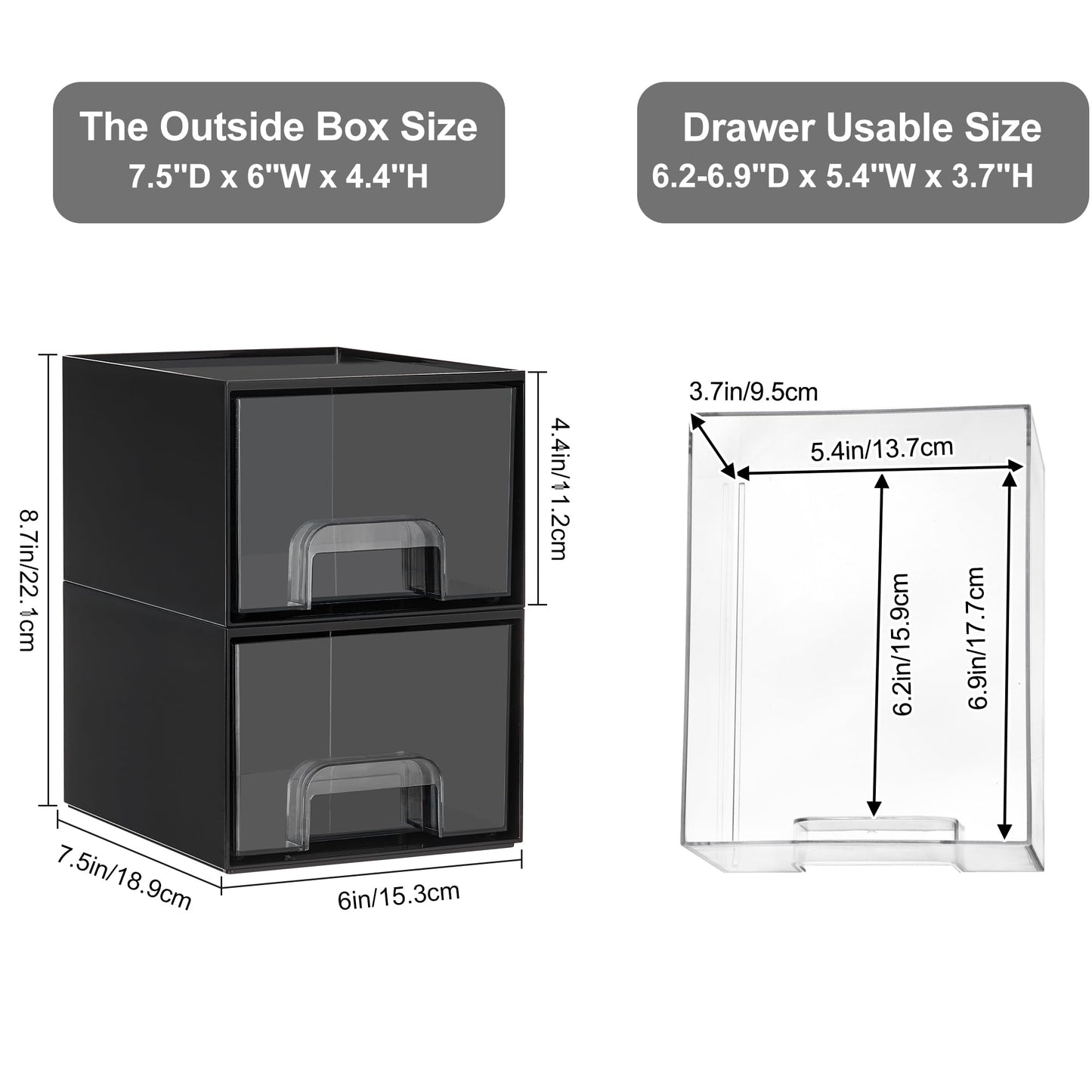 Vtopmart 4 Pack Small Clear Stackable Storage Drawers,Acrylic Bathroom Makeup Organizer,Plastic Storage Bins For Vanity, Undersink, Kitchen Cabinets, Pantry, Home Organization