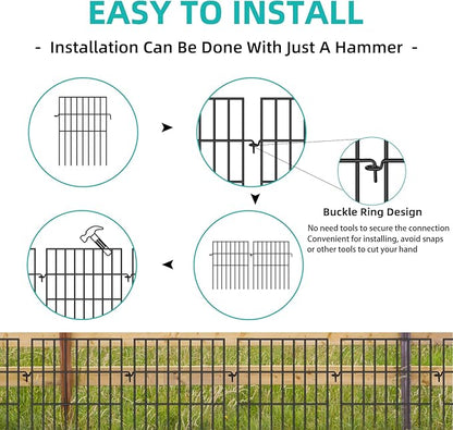 Animal Barrier Fence, 25 Panels No Dig Fences, 17in(H) X 27ft(L) Garden Fence Animal Barrier for Rabbits and Dog Under Fence Barrier, Rustproof Metal Fences Border for Outdoor, Yard, Patio