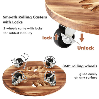 4 Pack Plant Caddy with Wheels Heavy Duty 12 Inch Wooden Plant Stand with Wheels Plant Dolly Rolling Plant Stand Plant Roller with Casters for Indoor and Outdoor with 4 Pack Plant Saucers, Round