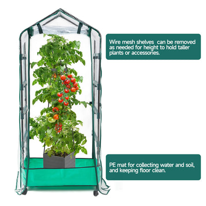 5 Tier Mini Greenhouse with Wheels for Indoor Outdoor, Portable Green House with PVC Cover and Shelves for Seedling, Greenhouse with Waterproof Mat and Cover Tape, Gardening Gifts for Women Men