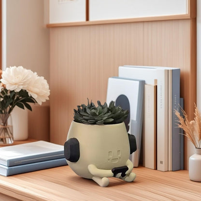 Heuvcnsr Cute Resin Flower Head Planters, Smily Face Planter Pots for Indoor Plants, Sit Headphone Smiley Face Succulent Flower Pots with Drainage Hole, Gift Ideai for Birthday