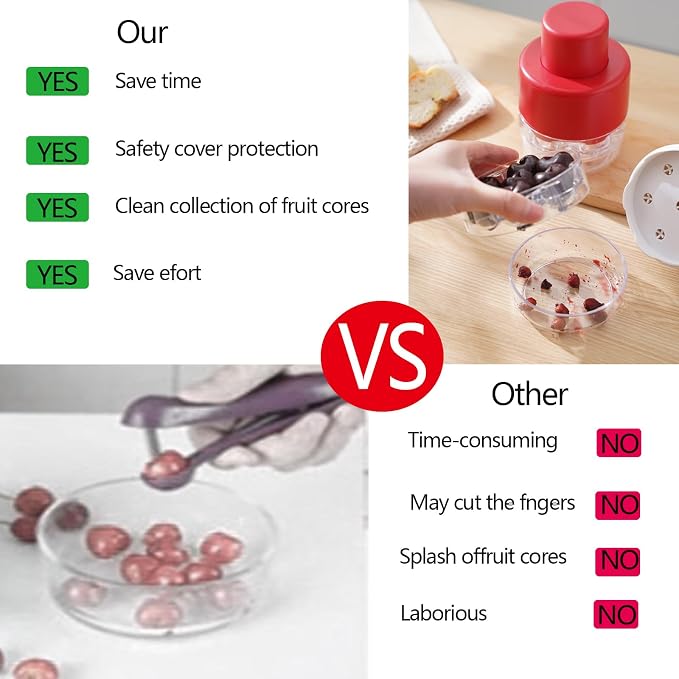 Cherry Pitter, Heavy-Duty 7-in-1 Olive and Cherry Pitters Corer Tool with Space-Saving Lock Design, Multi-Function Cherries Stoner Seed Remover Tool for Making Cherry Jam (Wine Red)