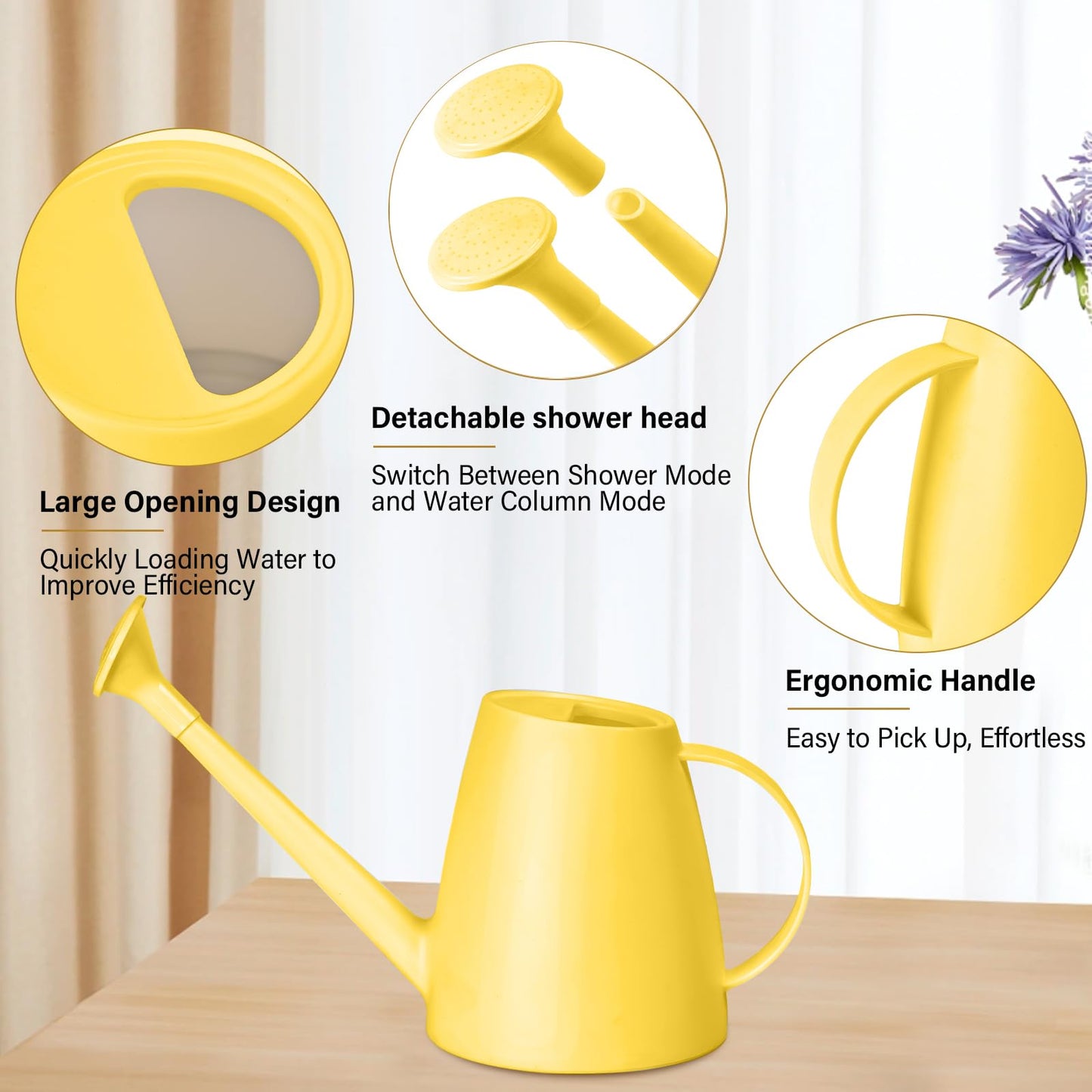 TTAOE GN Plastic Watering Can - for Indoor and Outdoor House Plant Garden - with Long Spout - 1/2 Gallon - Yellow