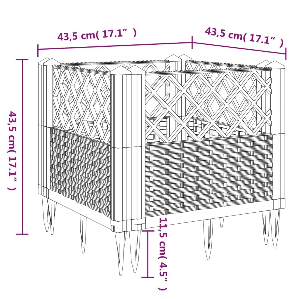 WRJENFSC Light Grey Rattan Effect Raised Garden Bed Planter Box Outdoor Square 17.1 Inch Synthetic Polypropylene Modular Elevated Planter for Vegetables Flowers Herbs