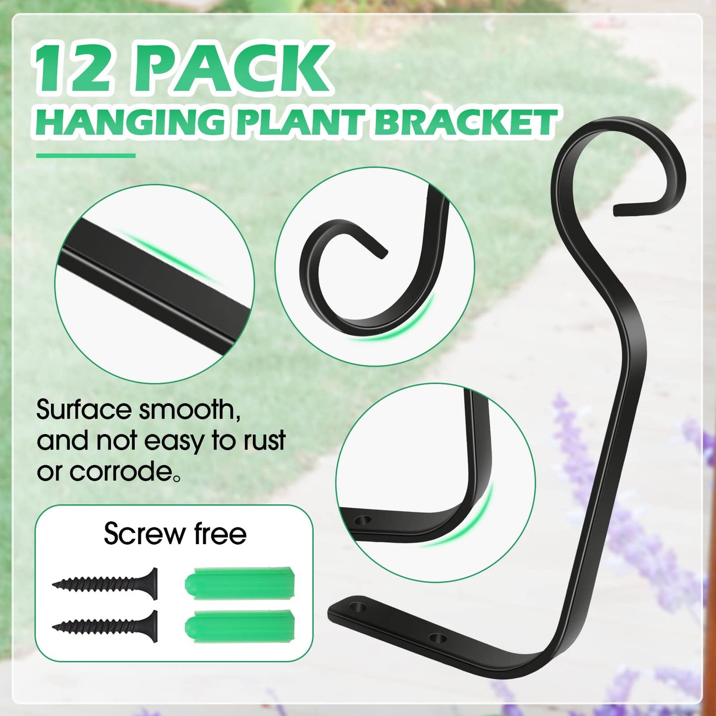 12 Pack Hanging Plant Bracket 7.3 Inches Metal Hook Decorative Straight Hanger for Bird Feeders, Wind Chimes, Flower Baskets, Planters Indoor Outdoor Wall