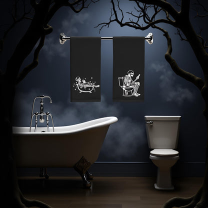 2 Pack Luminous Halloween Hand Towels 100% Cotton Embroidered Skull Halloween Kitchen Towels Glow in The Dark Black Skeleton Bathroom Towels Seasonal Bathroom Decor (Black Skeleton, Halloween)