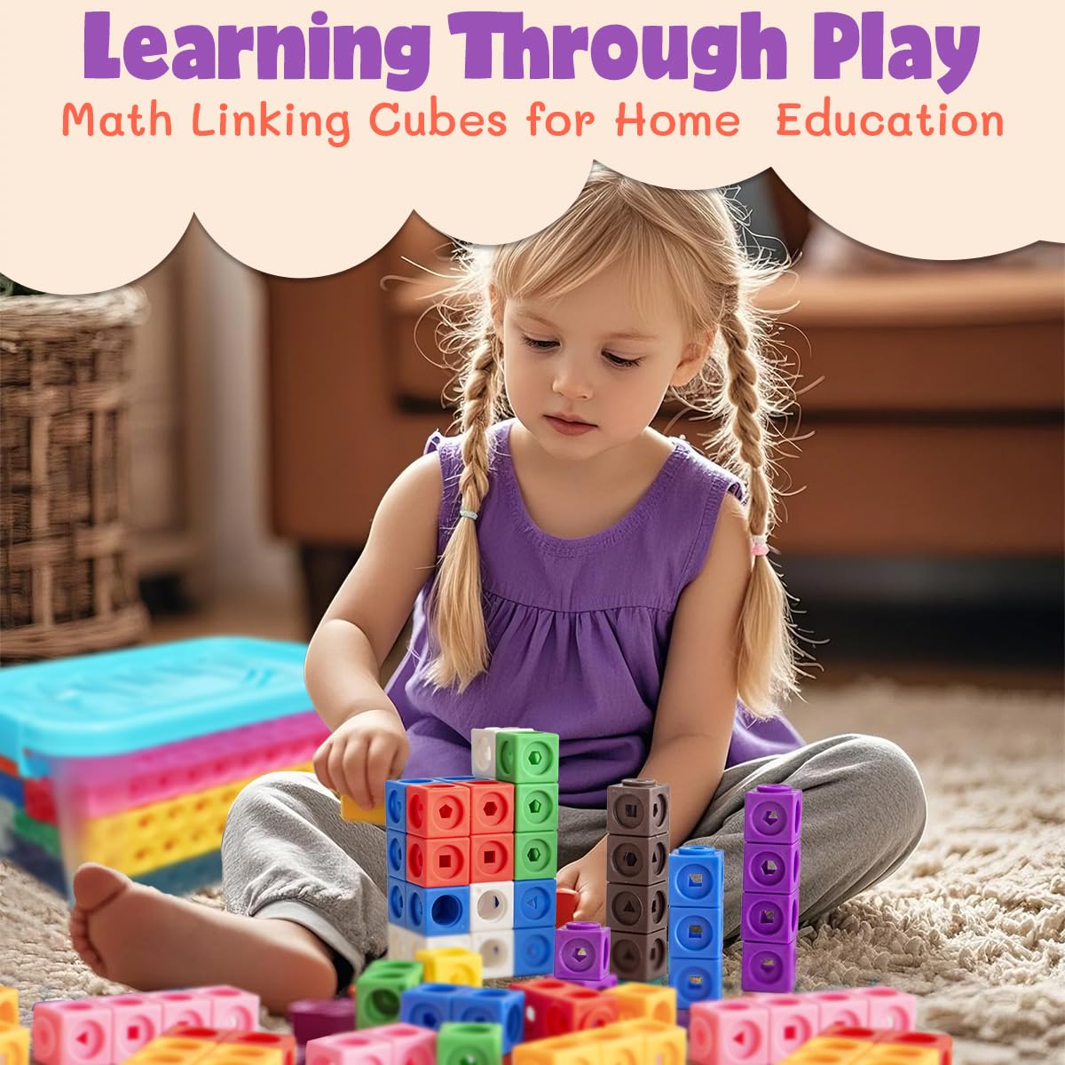 QUYSK 300 Pcs Linking Cubes for Math with Storage Boxes, Kids Counting Blocks for Math STEM Connecting Cubes Math Manipulatives Classroom Learning Supplies for Preschool and Elementary Aged Kids