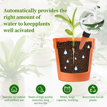6pcs Plant Self Watering Globes with Covers, Plastic Water Bulbs Top Fill, Plant Watering Devices System Slow Release Terracotta, Water Spikes Stakes for Indoor (6)