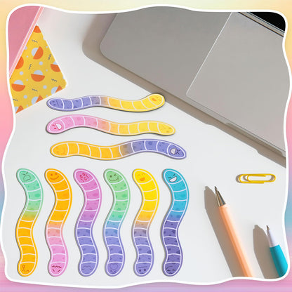 HCEWSBFD 120 Pcs Worm Bookmarks Bulk Cute Holographic Glitter Gummy Worm Bookmarks Cute Book Marks for Writers Readers Classroom Rewards, Student Rewards, Bookish Bulk Supplies for Teachers