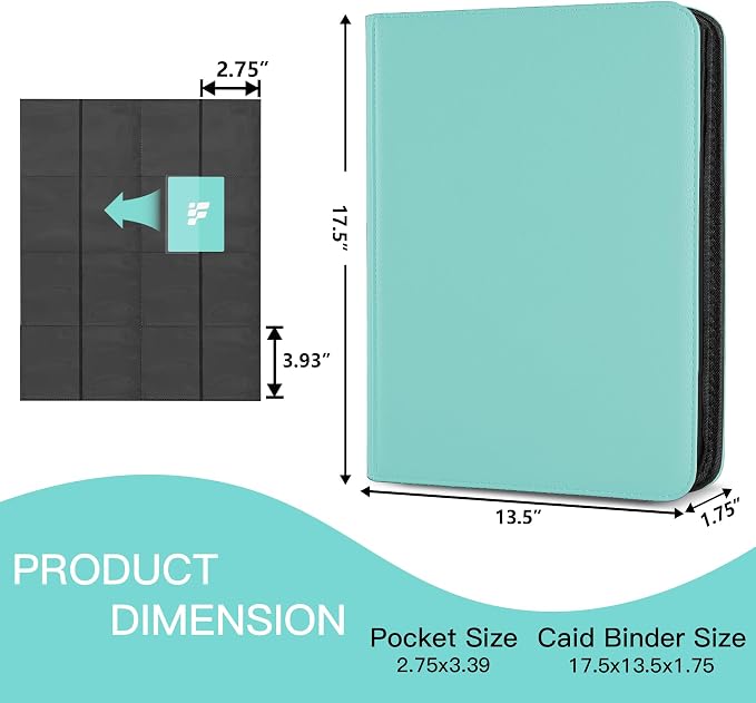 1000+ Pockets Trading Card Binder, 16 Pockets Trading Card Binder Ringless Side Loading Trading Card Album Folder for TCG,MTG,Sports Cards(Cyan)