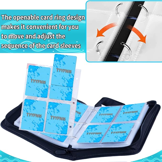 4 Pocket Card Binder for Cards, Trading Card Binder Fits 400 Cards with 50 Removable Sleeves, Zipper Card Holder Case Album Book for Boys Girls