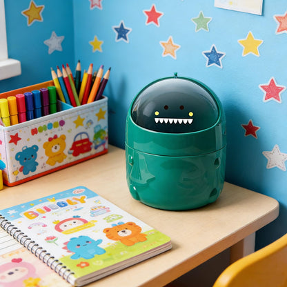 TIE-DailyNec Desktop Trash Can with 90 Trash Bags, Cute Trash Can Creative Waste Basket Storage bin, Plastic Garbage Can for Kitchens Offices Bathrooms Dressing Table (Green)