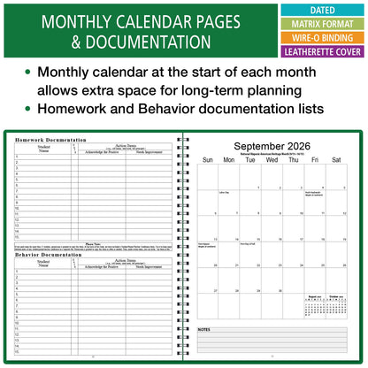 Elan Publishing Company Dated Teacher Lesson Plan 7 Period: Days Horizontally Across The Top Dated for 2026-2027 Academic Year (Green)