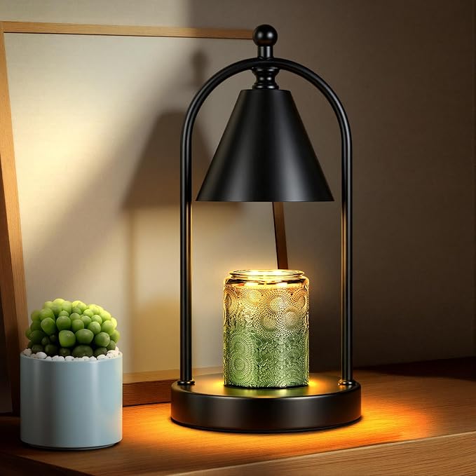 Candle Warmer Lamp with Timer, Electric Black Candle Warming Light for Bedroom, Dimmable Wax Melts Warmer for Home Decor Beside Lamp Gifts for Women (2 Bulbs Included)