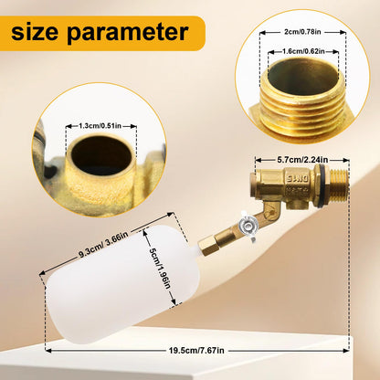 2 Pack Brass Float Valve 1/2 inch,with Adjustable Arm Automatic Fill Float Valve for Livestock Trough Pond Control Adjustable Switch