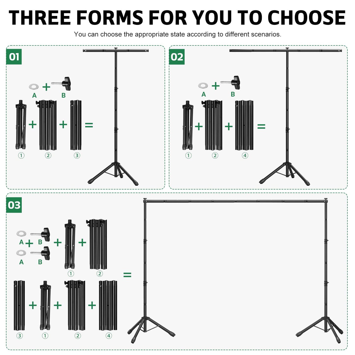 3-in-1 Adjustable Backdrop Stand 10 x 7.5 FT, Portable Photography Background Stand Kit with Carrying Bag, 6 Clamps & 2 Sandbags for Studio, Party, Video, Banner Display