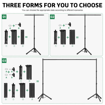 3-in-1 Adjustable Backdrop Stand 10 x 7.5 FT, Portable Photography Background Stand Kit with Carrying Bag, 6 Clamps & 2 Sandbags for Studio, Party, Video, Banner Display