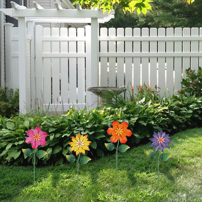 hogardeck Metal Flower Decorative Garden Stakes,4 Pcs 19" Outdoor Garden Decor with Shaking Flower Head Yard Stakes, Yard Art Spring Decorations for Patio Lawn (Pink & Yellow & Purple & Orange)
