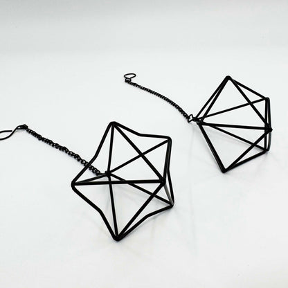 PUDAPU Clearance 6 Pack Hanging Metal Air Plant Holders with Chain, Black Geometric Tillandsia Air Plant Hanger Cages, 2 Styles Mini Iron Air Plants Live Holders for Home Office Garden Decor