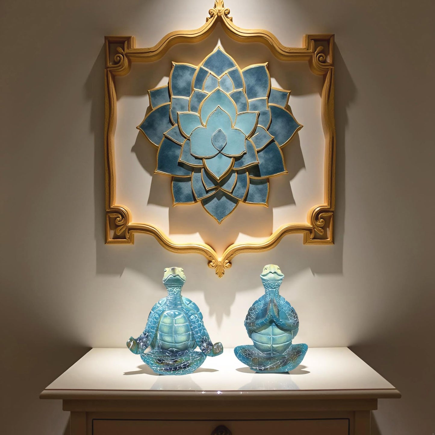 ZFQGEGE 2-Pack Yoga Sea Turtle Figurines - Resin Meditation Desk Statue Decor with Non-Slip Base Zen Ocean Theme Table Shelf Sculptures Beach Bathroom Office Decoration Gifts for Women Turtle Lovers