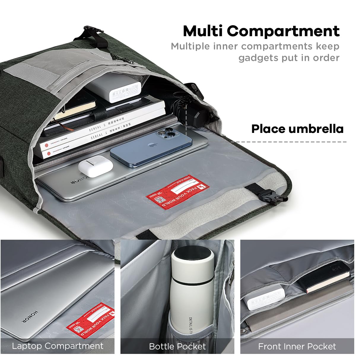 OIWAS Messenger Bag for Men, 15.6 Inch Laptop Crossbody Bags Women Casual Satchel Shoulder Bag College Travel Office Briefcase (15.6 Inch, Dark Green)