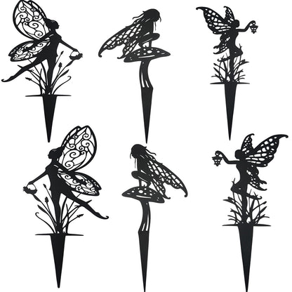 AJHXZMFC Decorative Garden Stakes， Fairy Garden Stakes, Butterfly Fairy Stakes for Weather Resistant Black Metal Outdoor Decorative Art for Women Gift (Matte Black, 6P-A)
