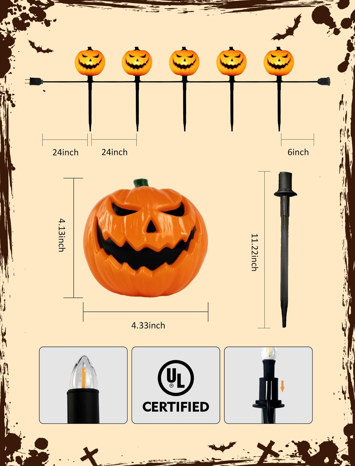 Spooktacular Glow: 5 Pack Plug-in Halloween Pumpkin Pathway Lights