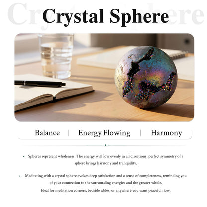 SUNYIK 51-60mm Purple Titanium Coated Quartz Geode Ball Sphere with Stand Crystal Opening Cornucopia Orb Ball Cluster Specimen Display for Decor Feng Shui Meditation