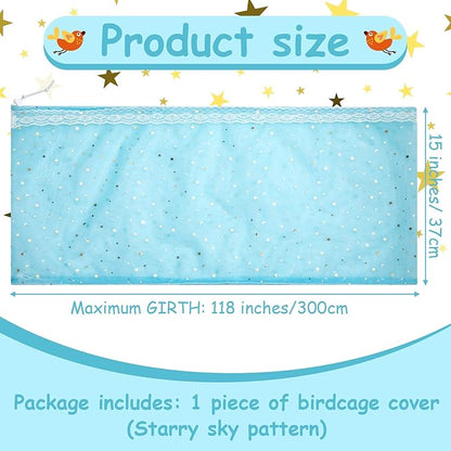 Shappy Large Bird Cage Cover, Bird Cage Seed Catcher, Adjustable Star Pattern Nylon Mesh Net for Parrot Parakeet Macaw Pet Supplies(Blue)