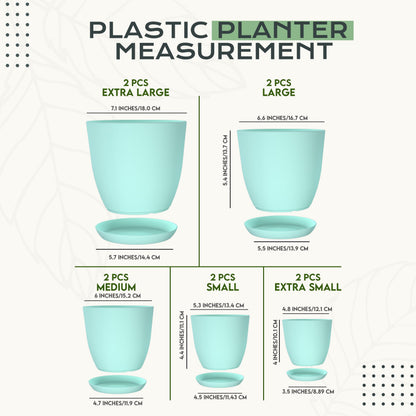 Utopia Home - Plant Pots Indoor with Drainage - 7/6.6/6/5.3/4.8 Inches Home Decor Flower Pots - Plastic Planters for Indoor Plants, Cactus, Succulents Pot (Aqua, Pack of 10)