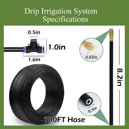 360° Adjustable Drip Irrigation System - 100FT Garden Watering System with 15 Nozzles, Garden Irrigation System, Greenhouse Accessories, Atomizing System for Yard, Lawn, Plants, 5/16 inch Hose