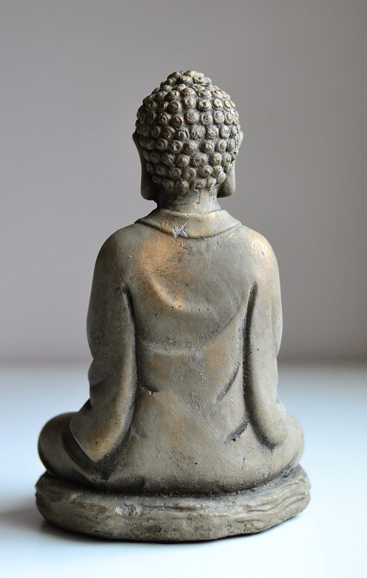 Biedermann & Sons Stone Buddha Tea Light Candle Holder – 6" W x 8" H Zen Meditation Statue, Light Gray with Gold Accents – Tealight Decor for Yoga Room, Altar, Spa, Feng Shui Home Gift