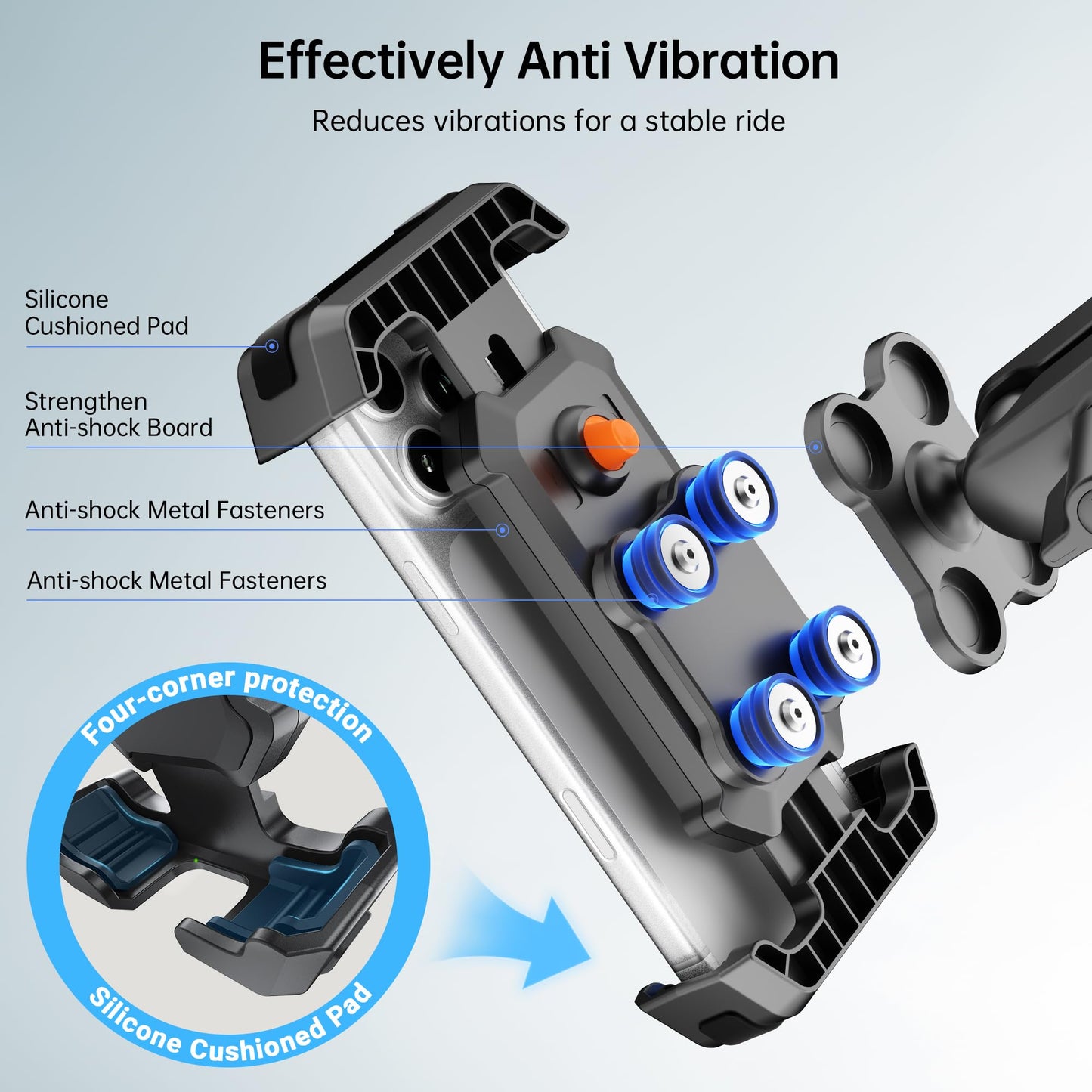SEAJIC Motorcycle Phone Mount with Vibration Dampener & Security Lock, 720° Adjustable Bike Phone Holder Handlebar, Anti-Theft Motorcycle Phone Holder for iPhone 17/16/15/14/13 Series, 4.5-6.8" Phones