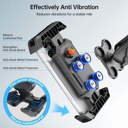 SEAJIC Motorcycle Phone Mount with Vibration Dampener & Security Lock, 720° Adjustable Bike Phone Holder Handlebar, Anti-Theft Motorcycle Phone Holder for iPhone 17/16/15/14/13 Series, 4.5-6.8" Phones