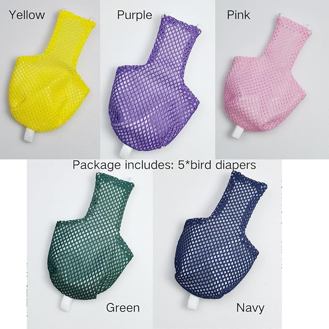 5 Pcs Summer Holey Style Bird Diaper Parrot Nappy Reusable Flight Suit with Waterproof Inner for Parakeet Cockatiel Macaw Budgie Lovebird Conure (L)