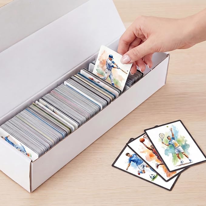 PHAREGE 15 Pack Trading Card Storage Boxes All White for 6000 PC 35pt Cards | 60 Dividers, Sport Card Storage, Card Shipping, Flat Bottom, Shape Well, Easy Fold, Easy Open, DIY Cardboard, Self-locking
