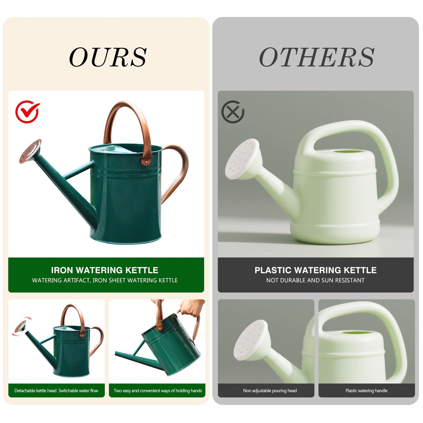 SunnyTong Metal Watering Can for Outdoor and Indoor Plants, Watering Can Decor, 1 Gallon (NewGreen)