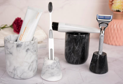 Natural Marble Toothbrush Holder and Toothbrush Cup Set,Handmade Toothbrush Holder for Bathroom Countertop Toothbrush and Toothpaste Holder Set,Better Choice for Housewarming Gift（Black Grey）